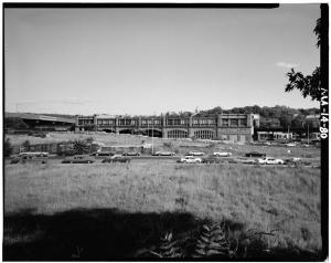 On the left side of this view looking east toward Forest Hills Station is the Monsignor William J. Casey Overpass, which carries the Arborway from the area of the Arnold Arboretum in Jamaica Plain toward Forest Hills Cemetery, Franklin Park, and the Dorchester section of Boston. (Courtesy of the Historic American Engineering Record; photograph by Richard Cheek.)